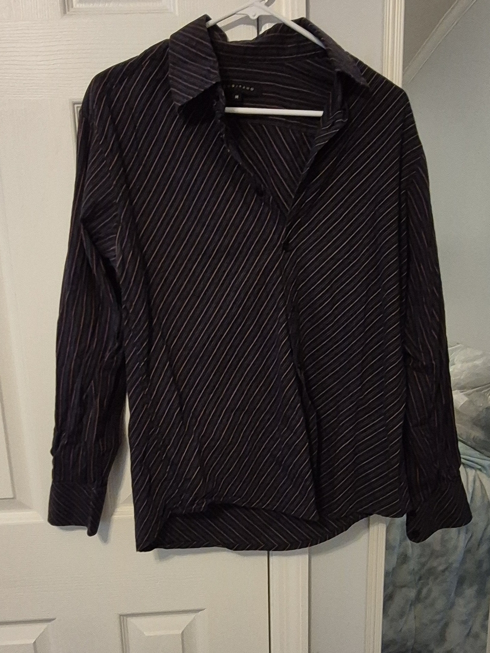 Mens Black Pinstripe Button-Front Blouse